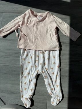 Ralph Lauren Pale Pink Wrap-Top and Floral Footed Pajama Set